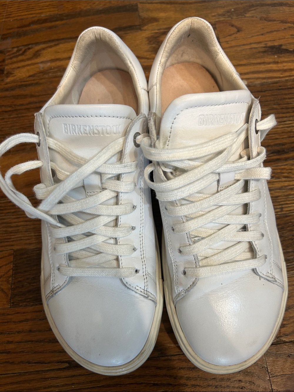 Birkenstock White Leather Lace-Up Sneakers with Cream Soles